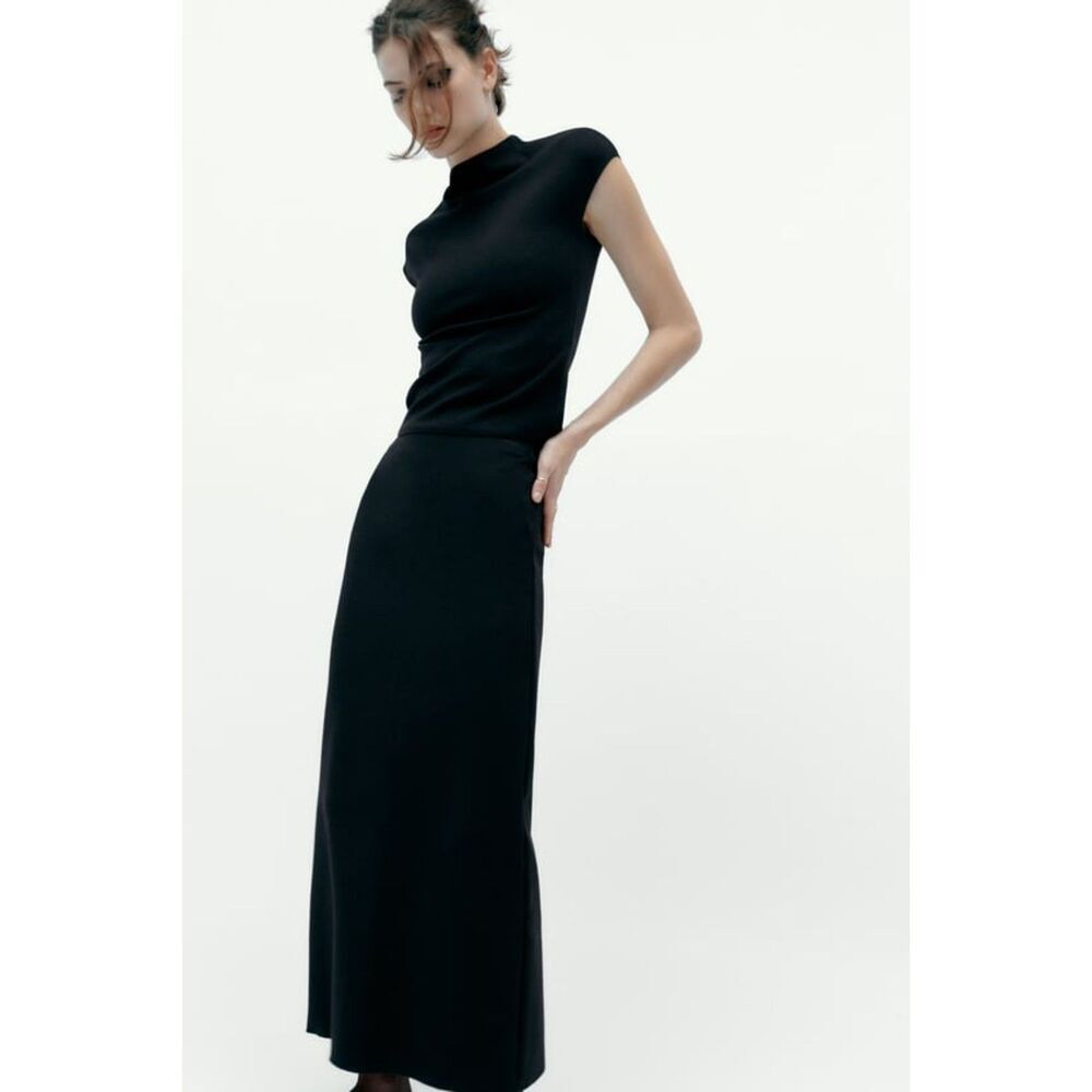 Black Zara High Elastic Waist Stretch Knit Maxi Skirt (NWT) - Picture 8 of 8